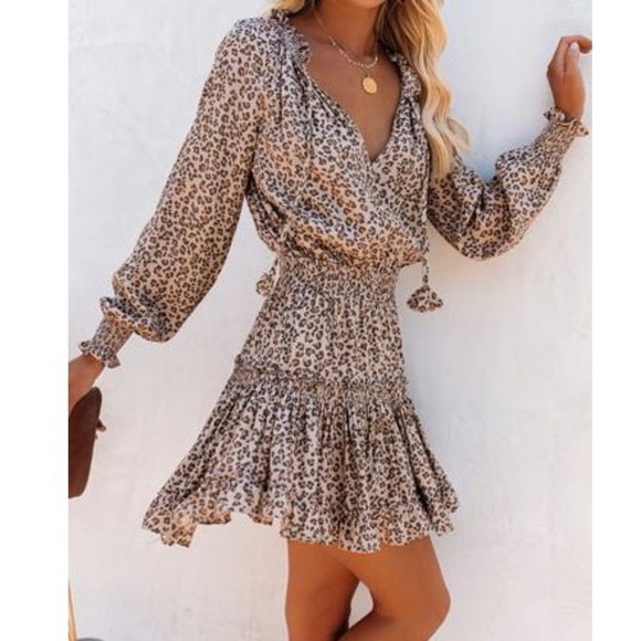 First Kiss Leopard Print Smocked Ruffle Dress - Picture 4 of 6